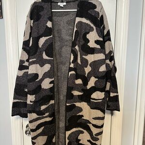 Nine West Black Gray Beige Camouflage Open Cardigan Sweater 2X